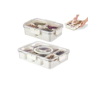 Plateau De Service Compartiment&eacute; (2 Pi&egrave;ces) Avec Couvercle Et Poign&eacute;e - Bo&icirc;tes De Rangement &Agrave; 4 Et 8 Compartiments - Neuf