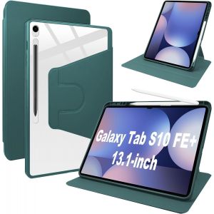Case pour Samsung Galaxy Tab S10 FE+ & S10 FE Plus 13.1"" Coque avec Emplacement pour Stylo & Support Rotatif,Cuir PU + Acrylique Transparent - Neuf