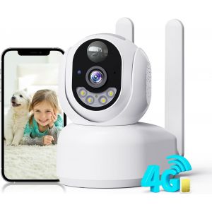 ChenQuanSarl-4G Lte Camera Surveillance Intérieur Sans Fil, 2K Camera Batteries 360° Ptz Caméra 4G Avec Carte Sim, Vision Nocturne Couleur, Ai Pir Détection, Audio Bidirectionnel, Pour Bébé/Animaux - Neuf