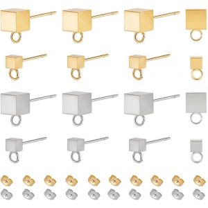 Kal-32 Pcs 2 Couleurs 2 Taille Cube Boucles D'oreilles 304 Boucles D'oreilles Acier Inoxydable Avec Boucles D'oreilles Et Boucles D'oreilles Hypoallergénique Boucles D'oreilles De Bijoux - Neuf