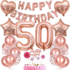 ERYI-Décoration 50E Anniversaire Femme Gâteau Décoration 50 Anniversaire Femme Décoration Cadeau Pour 50E Anniversaire Femme Or Rose Anniversaire 50 Femme 50 Ans Anniversaire Décoration Ballon 50 Ann - Neuf