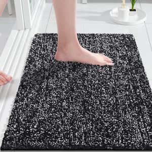 KAL-Tapis De Bain Antidérapant Extra Doux Et Confortable Absorbant L'Eau, Épais Et Lavable En Machine, Pour Douche Et Baignoire, Noir Et Blanc, 43 X 61 Cm - Neuf