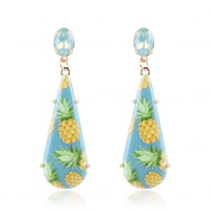 Paire De Boucles D'oreilles Pendantes Tendance Avec Strass Et Decoration Delicate (Ananas Bleu Lac) - Neuf