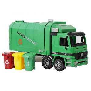 Garbage Truck Model Toy, Children Simulation Inertia Friction Powered Garbage Truck Sanitation Model Car Toys With Three Trash - Neuf