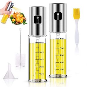 Lot De 2 Vaporisateurs D'huile De 100 Ml Avec Échelle, Pulvérisateur D'huile D'olive Avec Entonnoir, Pulvérisateur D'huile De Cuisine En Acier Inoxydable Avec Brosses À Huile Et Brosse De Nettoyage - Neuf