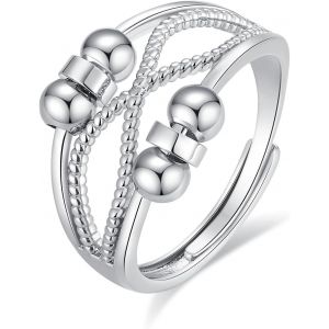 Kal-Bague Anti Stress Femme, Perles Bague D'anxiete R&eacute;glable Bague Anneau Tournant Anneau Ouvert Spinner Anxi&eacute;t&eacute; Fidget Pour Femme - Neuf