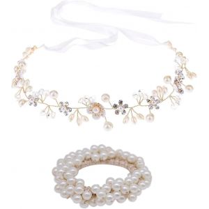 Kalvd-1-Part Bandet Et 1 Haronage De Perles,Remuant De La Mariée,Accessoires De Cheveux Élés,Accessoires Pour Décoration De Coiffure,Étirement Des Cheveux De La Queue. - Neuf