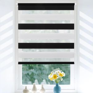 Store Enrouleur Jour Nuit Sans Per&ccedil;age, Installation Facile Pour Fen&ecirc;tre Porte, Intimit&eacute; Pour Salon Chambre Bureau, 50L X 150L Cm, Noir-Blanc - Neuf