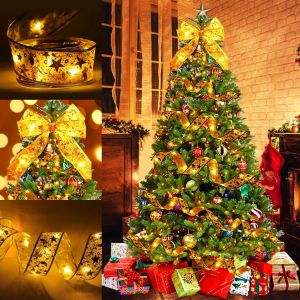 Trahoo-10m Guirlande Lumineuse De No&euml;l En Ruban Avec 100 Led, Guirlandes Lumineuses &Agrave; Ruban Brillant, Arc En Dentelle Diy D&eacute;cor Sapin Vacances, D&eacute;coration De Maison D'arbre De No&euml;l (Or) - Neuf