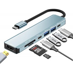 Hub Usb C 7 En 1, Adaptateur Multiport Usb C Hub Avec 100 W Pd, Hdmi 4K, Usb-C Et 2 Ports De Donn&eacute;es Usb-A, Cartes Sd Et Tf, Hub Usb De Type C Pour Macbook Air/Pro, Ipad Pro, Dell Xps, Hp[Z274] - Neuf