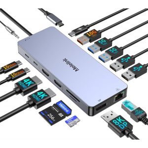 acdsgd-Station d'accueil USB C Double Moniteur, Dock USB C 15 en 1 Docking Station Dual HDMI 4K 60Hz, 8K DP, 7*USB, Gigabit Ethernet, PD 100W, SD/TF et 3.5mm Audio, Hub USB C pour Dell HP Lenovo - Neuf