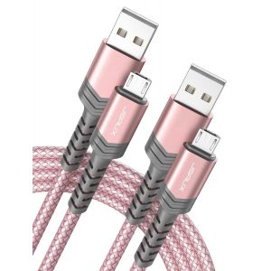 JGD-C&acirc;ble Micro USB [2M Lot de 2] Durable 3A Charge Rapide C&acirc;ble Micro USB 2.0 Compatible avec t&eacute;l&eacute;phones intelligents Android, Samsung Galaxy S7 S6, Huawei, HTC, Sony, LG, Kindle, PS4-Rose - Neuf