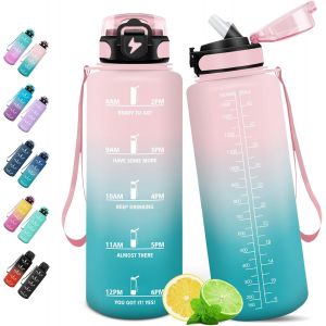 Gourde, 1.5l Bouteille, Gourde Sport Avec Paille, Gourde Motivation Avec Marqueur De Temps, Bouteille D'eau, &Eacute;tanche, Bouteille D'eau Pour Randonn&eacute;e, Camping, Fitness, Cyclisme - Neuf