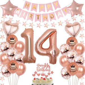 Ballon Or Rose 14 Ans Anniversaire Fille, 14 Ans Anniversaire Fille, Ballon 14 Ans Anniversaire Or Rose, Decoration Anniversaire 14 Ans Or Rose, Déco Fille 14 Ans Anniversaire, Ballons 14 Ans Fête - Neuf