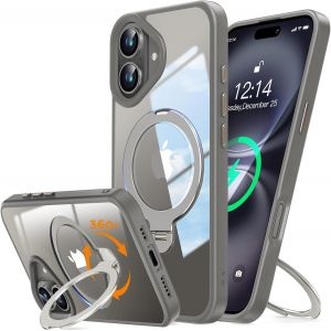 NSIECD-360&deg; Rotation Coque Transparente pour iPhone 16 6,1"" [Support Invisible pour MagSafe] [360&deg; Anneau Ajustable Rolatif] [Antichoc Protection Militaire] Coque Magn&eacute;tique, Titane Naturel - Neuf