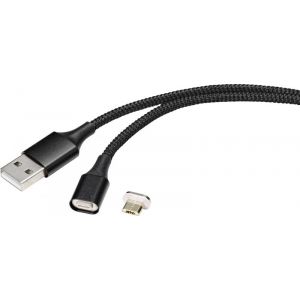 C&acirc;ble Usb Usb 2.0 Usb-a M&acirc;le, Usb-micro-b M&acirc;le 1.00 M Noir Connecteur Magn&eacute;tique Rf-4746074 Y427242 - Renkforce - Neuf