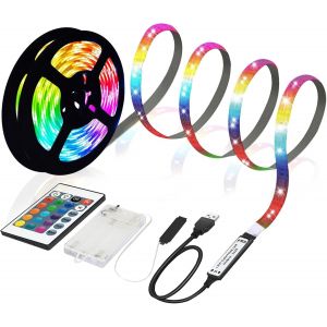 Kalanka-Ruban Led Rvb 5050 &Agrave; Piles Ou Usb, 5 M, Intensit&eacute; Variable R&eacute;glable &Agrave; Distance, 16 Couleurs, D&eacute;coupable Pour R&eacute;tro&eacute;clairage Tv, Armoires, Escaliers - Neuf