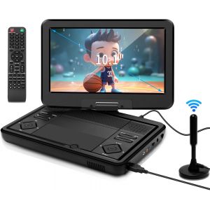 MEVRONISSHOP-Lecteur DVD Portable 10,1 Pouces, TV int&eacute;gr&eacute;e DVB-T2 avec &eacute;cran LED pivotant et/USB/HDMI/AV, Batterie Rechargeable et Deux Haut-parleurs st&eacute;r&eacute;o - Neuf