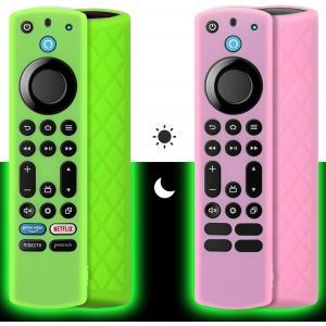 Silicone Boîtier De Télécommande (2Pcs) Pour Firestick 4K Max/Insignia/Pioneer/Omni Alexa Voice Remote Enhanced Avec Lanière (Vert + Turquoise Les Deux Brillent) - Neuf