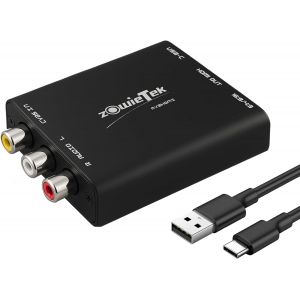 Convertisseur Av/Rca Vers Hdmi, Sans Latence, 4:3/16:9, Plug & Play, Aluminium Durable, Usb-C, Compatible Wii, Ps, Xbox, N64, Snes, Dvd, Vhs, Pc. - Neuf
