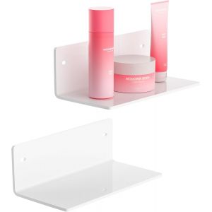 Tianyi-Lot De 2 Petites &Eacute;tag&egrave;res Murales En Acrylique Blanc De 20 Cm Pour D&eacute;coration De Salon, Chambre &Agrave; Coucher, Salle De Bain, Cuisine, Salle &Agrave; Manger, Magasin De Marque - Neuf
