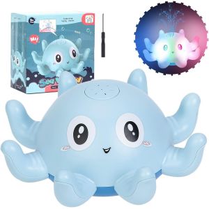 Kal-Jouet De Bain Pour B&eacute;b&eacute;, Jouet De Bain Pieuvre Jet D'eau Lumineux Jeu De Bain &Agrave; Jets Automatiques Flottante Jouets De Bain B&eacute;b&eacute; Bleu - Neuf