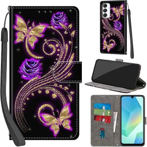 JGD-Coque pour Samsung Galaxy A16 4G / A16 5G Cover [Housse en Cuir PU Premium] [Etui &agrave; Rabat] [Pochette de Portefeuille], &Eacute;tui de Protection pour Samsung A16,Papillon dor&eacute; - Neuf