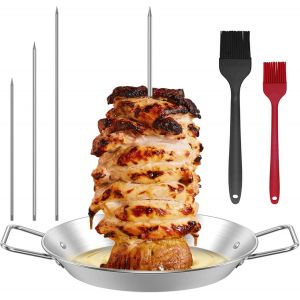 Ulteronixshop-Brochette verticale Broche Barbecue, Brochettes en Acier Inoxydable avec 3 pointes amovibles, Broche Barbecue, Rotissoire Verticale Le Kebab avec 2 Brosses (A) - Neuf