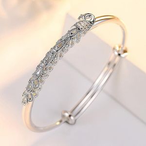 Bracelet Vintage Fait Main En Argent Sterling Plaqué Pour Femme, Motif Paon - Neuf