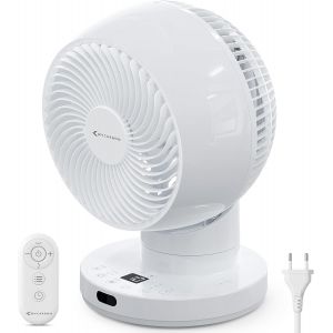 MYCARBON Turbo Ventilateur Silencieux 20dB Moteur DC 12h Minuteur Planification de Démarrage et d¿Arrêt 3D Oscillation 3 Modes Petit Ventilateur de Table avec Télécommande pour Chambre, Bureau, Blanc - Neuf