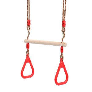 Trapèze en Bois, Anneaux et Barre de Gymnastique pour Enfant, rouge, 200 cm, Matériau: Plastique (PP, PE) - Neuf