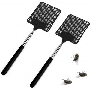 ChenQuanSarl-2 Pi&egrave;ces Tapette &Agrave; Mouches, Extensible &Agrave; Mouche, Tapette&agrave; Mouche Telescopique Avec Poign&eacute;e T&eacute;lescopique En Acier Inoxydable, Tapette&agrave; Mouche Main, Portable Tapettes Anti Moustique Pour I - Neuf