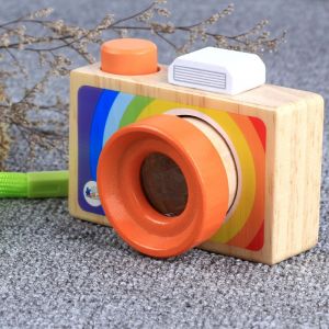 Appareil photo en bois pour enfants - Jouet de r&ocirc;le avec oculaire kal&eacute;idoscope, sans danger pour les b&eacute;b&eacute;s et les petits, surface lisse, couleur vive, l&eacute;ger et facile &agrave; porter - Neuf