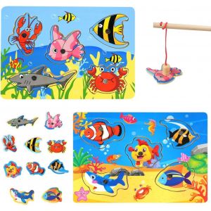 ERYI-Jeu De P&ecirc;che Magnetique, 2Pcs Jouets En Bois Jeu De P&ecirc;che, Jeux Montessori, Jouets &Eacute;ducatifs De Poisson En Bois, Educatif Jouet, Cadeau Gar&ccedil;on Fille, Jeux Enfants Cadeau 3+ Ans - Neuf