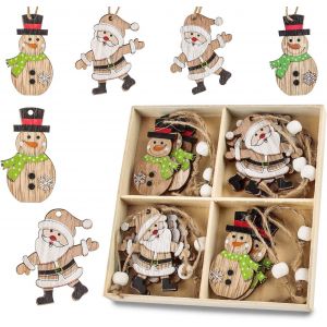 Suspendu En Bois D&eacute;coration D'arbre De No&euml;l, No&euml;l En Bois Suspendus Ornements D&eacute;coratifs Color&eacute;s, Des Copeaux De Bois Ensemble, No&euml;l Pendentif Avec Bo&icirc;te De Rangement Et Une &Eacute;charpe (Santa Elk Bonho - Neuf