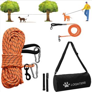 C&acirc;ble D'attache Pour Chien 3 En 1,30m+3m Orange Corde Syst&egrave;me De Trolley Portable Laisse Pour Chien Corde Pour Cour Camping Parcs &Eacute;v&eacute;nements En Plein Air Installation En 5min Avec Sac - Neuf