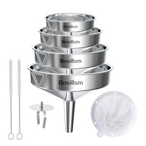 Eryi-4 Pièces Entonnoir Cuisine, Entonnoir Inox, Ensemble D'entonnoirs En Acier Inoxydable Pour Le Transfert D'ingrédients Liquides + 1 Filtres + 2 Brosse De Nettoyage - Neuf