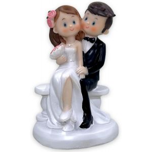 Sansh-Figurine De Gâteau De Mariage - Couple De Mariés - Décoration De Gâteau De Mariage (Style Bande Dessinée Assis Sur Un Banc) - Neuf