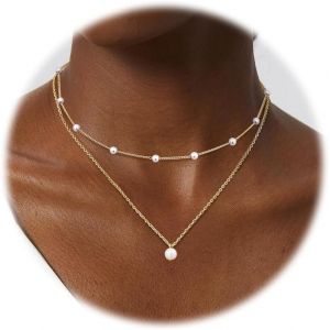 Kal-Collier Perle Femme Collier Or 14k Ras Du Cou Collier Chaine Femme Choker Collier Simples Perle Collier Ras Du Cou Perle Pour Femme Bijoux Or - Neuf