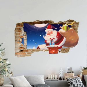 Stickers muraux 3D Père Noël Stickers muraux de Noël,Père Noël offrant des cadeaux Affiches murales - Neuf