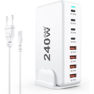 TIANYI-240W USB C Charger, 8-Port GAN USB Fast Charging Station, PD Fast Charger, Compatible avec iPhone/Samsung/Google/Tablet/MacBook Pro/MacBook Air - Neuf