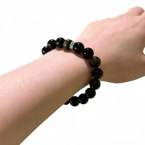 Bracelet &Agrave; Single Tour En Obsidienne Dor&eacute;e : Bijou Artisanal Pour &Eacute;nergie Positive, Carri&egrave;re Et Style Unisexe R&eacute;f&eacute;rence Bac1000 - Neuf