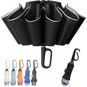 Parapluie Compact Invers&eacute; Avec Poign&eacute;e &Agrave; Mousqueton &laquo; Never Forget &raquo; &iquest; Parapluie De Voyage R&eacute;sistant Au Vent Et &Agrave; La Pluie, Ouverture Automatique, Cadre Durable &Agrave; 10 Baleines Pour Homme Et - Neuf