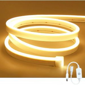 Ruban Led N&eacute;on Blanc Chaud 5m, 12v Bande Led Lumineuse N&eacute;on Ip65 Etanche D&eacute;coupable Silicone Bandeau Lumineuse Led Pour Int&eacute;rieur D&eacute;coration, Chambre, Cuisine, F&ecirc;te, Sans Adaptateur - Neuf