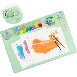 Ayuhr-Tapis De Peinture En Silicone, Tapis D'art En Silicone Avec Tasse, 60 × 40 Cm Tapis De Bricolage En Silicone Pour La Artisanat, Création Artistique, Projets De Bricolage (Vert) - Neuf