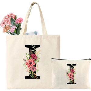 Nzqaf-Sac Fourre-Tout Initiale Personnalisés, Sac En Tissu Lettre Femme, Tote Bag Avec Lettre, Cadeau Pour Femme, Amie, Anniversaire, Vacances, Mariage, Fête Des Mères (I) - Neuf