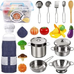 Accessoire Cuisine Enfant,Chef Jeu De Rôle Avec,Cuisson Pour Enfants Accessoires De Cuisine Et Costume Habiller,Enfants Jouer Jeu 23 Pcs,Cadeau Parfait Pour Noël Et Fête D'Anniversaire. - Neuf