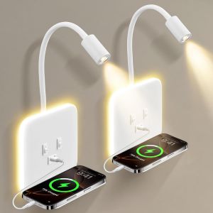 Subzonal-Applique Murale Intérieure Led, Liseuse De Chevet Led Avec Interrupteur Port Usb, Plateau, 360°Réglable Applique Murale Lampe De Lecture De Chevet, Cou Flexible Lampe De Lecture, Lumières Mu - Neuf