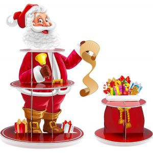 Ensemble de 2 D&eacute;corative de No&euml;l en Papier de G&acirc;teau Stands de la F&ecirc;te d'Anniversaire D&eacute;coration de Trois niveaux Plaque Ronde d'Affichage Dessert Titulaire - Neuf