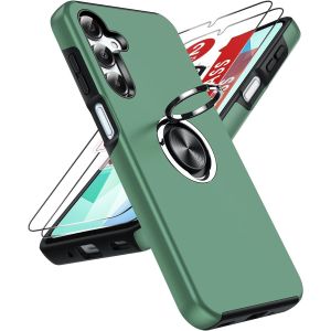 TRAHOO-Coque pour Samsung Galaxy A16 avec 2 Verre Tremp&eacute; Vitre Protection et Anneau Telephone Invisible, Militaire PC et TPU Etui Antichoc Housse pour Samsung A16 - QVert - Neuf